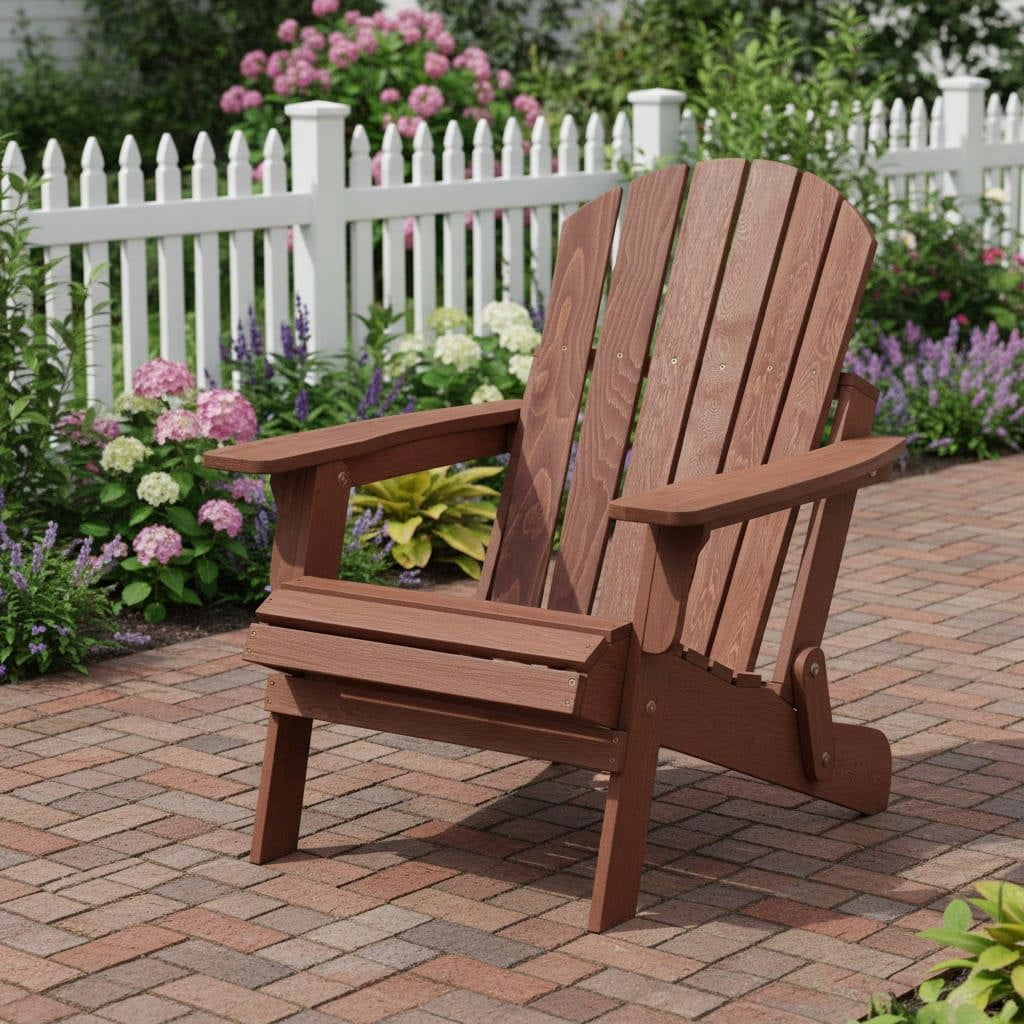 Resenkos Pre-Assembled Parts Solid Wood Outdoor Seats, Oversize Foldable Adirondack Chairs for Garden, Porch and Pool Deck, Coffee
