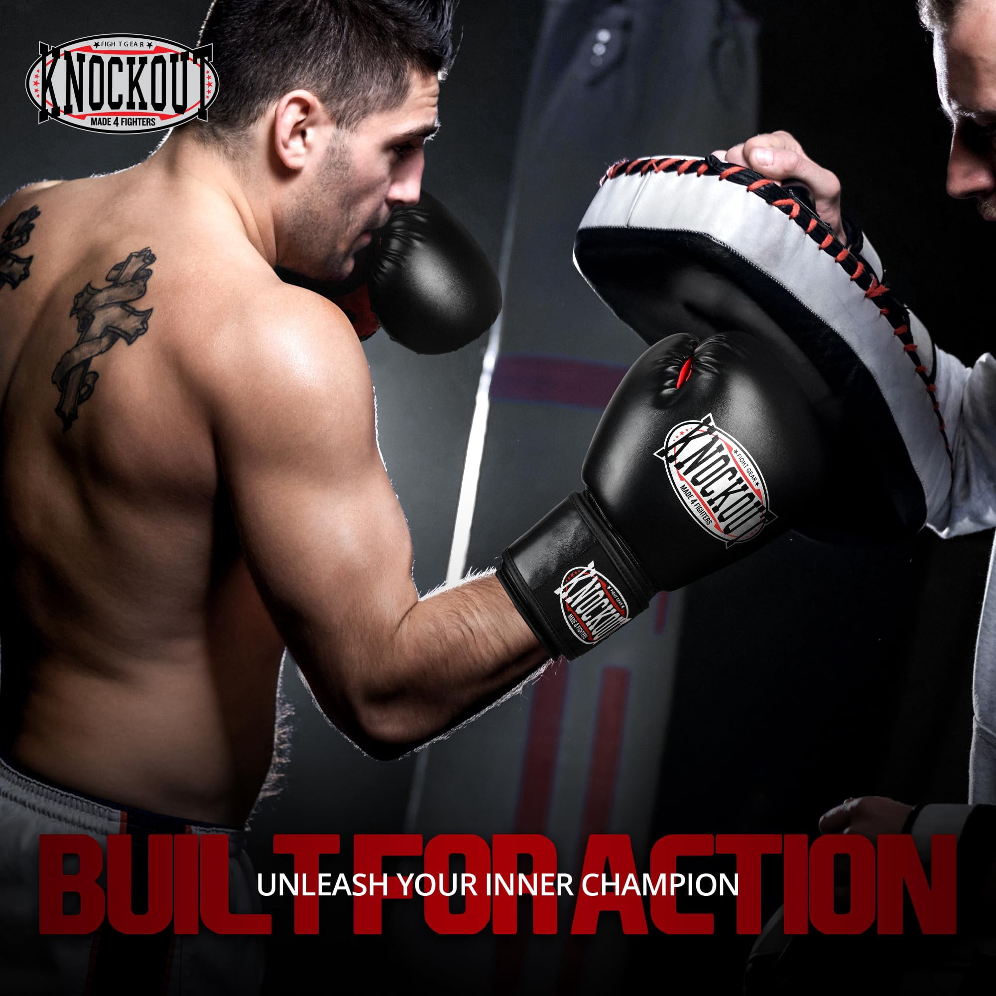 Knockout Boxing Gloves for Men Women, Muay Thai MMA Kickboxing Home Gym Training, Sparing Gloves Pair with Premium Ventilated Palm