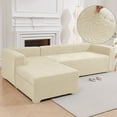 thumbnail image 3 of Super Thick Sectional Couch Covers L Shape Sofa Covers Stretch 2pcs Sofa Slipcovers for 3 Seater + 3 Seater Sectional Chaise Slipcover with 2pcs Pillow Covers for Pets, Beige, 3 of 13