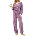 thumbnail image 3 of Pajama Set for Women Loose Solid And Winter Underwear Loungewar Thick And Velvet Warm Long Sleeves Top Pants Pajama Sets, 3 of 8
