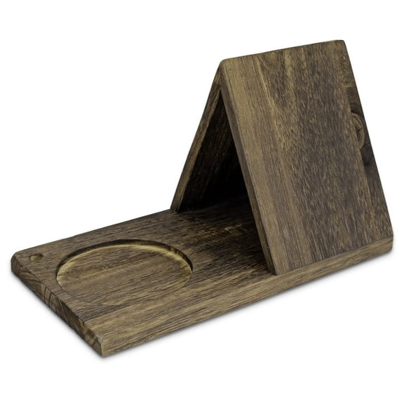 Triangle Wood Book Rest with Cup Holder, Mini Wooden Book Holder Bookcase, Book Stand for Reading, Book Nook Reading Valet for Bedroom Nightstand Office Desk (Brown)