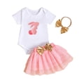 thumbnail image 3 of Baby Girls Easter Outfit Short Sleeve Cute Print Bodysuit Tulle Skirts and Headband 3 Pcs Baby Girls Summer Outfit Set Girls Outfits 6-9 Months, 3 of 9