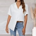 thumbnail image 2 of WTXUE Button Down Shirts for Women Blouses for Women Dressy Casual Solid Color Blouses V Neck Tops Chiffon Blouses Tunic Tops Short Sleeve Shirts Flowy Shirts Soft T Shirts Tshirts Shirts White M, 2 of 3