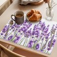 thumbnail image 3 of Purple Lavender Placemats Set of 8 Farmhouse Pastoral Botanical Floral Place Mats Indoor Wipeable Table Mats Washable Cloth Dining Table Placemats for Kitchen Holiday Party Home Decor 13x19 Inch, 3 of 9