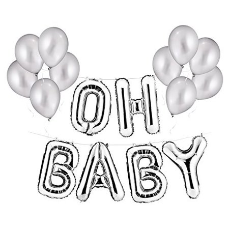 Silver 16 Oh Baby Foil Alphabet Balloon Banner With 10 Silver 12 Latex Balloons For Gender Reveal Baby Shower Party Dco