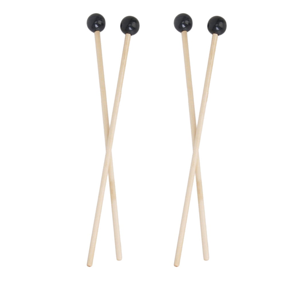1 Pair Rubber Mallet Percussion Xylophone Bell Mallets Glockenspiel sticks  Mallet with Wooden Handle Rubber Mallet Percussion Instrument Black