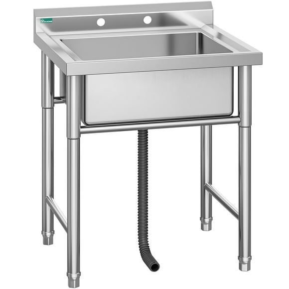 YITAHOME 29in Utility Kitchen Sink Free Standing Single Bowl with Pipe NSF Stainless Steel Commercial Sink for Laundry Room Bathroom Farmhouse Garage Indoor Outdoor