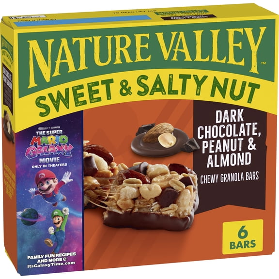 Nature Valley Sweet and Salty Nut Bars, Dark Chocolate Peanut Almond, 6 Bars, 7.2 oz