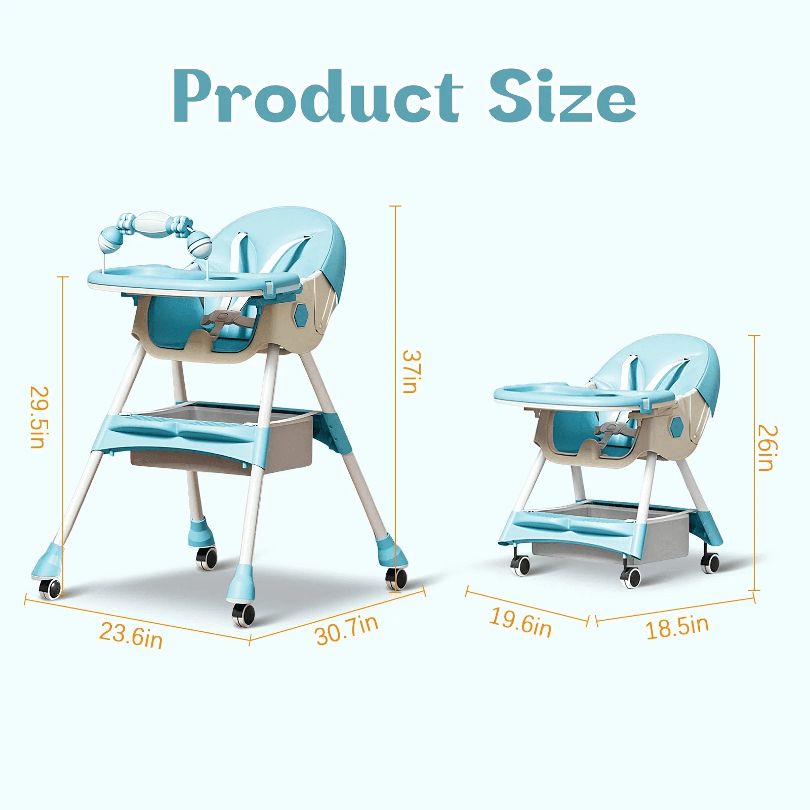 JieC 3 in 1 Baby High Chair, Foldable Baby Feeding Chair, for Infants and Toddlers 0-24 Months, Blue