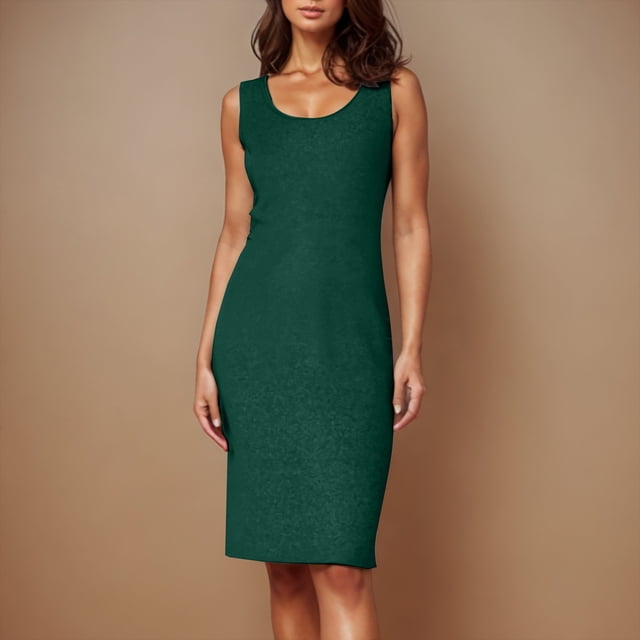 Karight Women's Summer Rib Knit Stretch Crewneck Sleeveless Bodycon Midi Dress