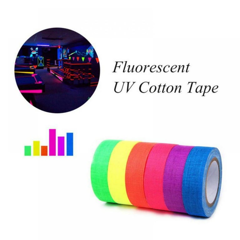 UV Tape Blacklight Reactive,(6 Pack),(6 Colors),0.6in x 16ft,Fluorescent  Cloth Tape,Glow in The Dark Tape Under UV Black Light