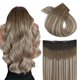 thumbnail image 1 of Extensiones de cabello Easyouth con alambre, cabello humano, extensiones de cabello ombre, marrón medio, ombre, rubio platino, línea de pescado, extensión de cabello humano real largo para mujeres, 20, 1 of 5