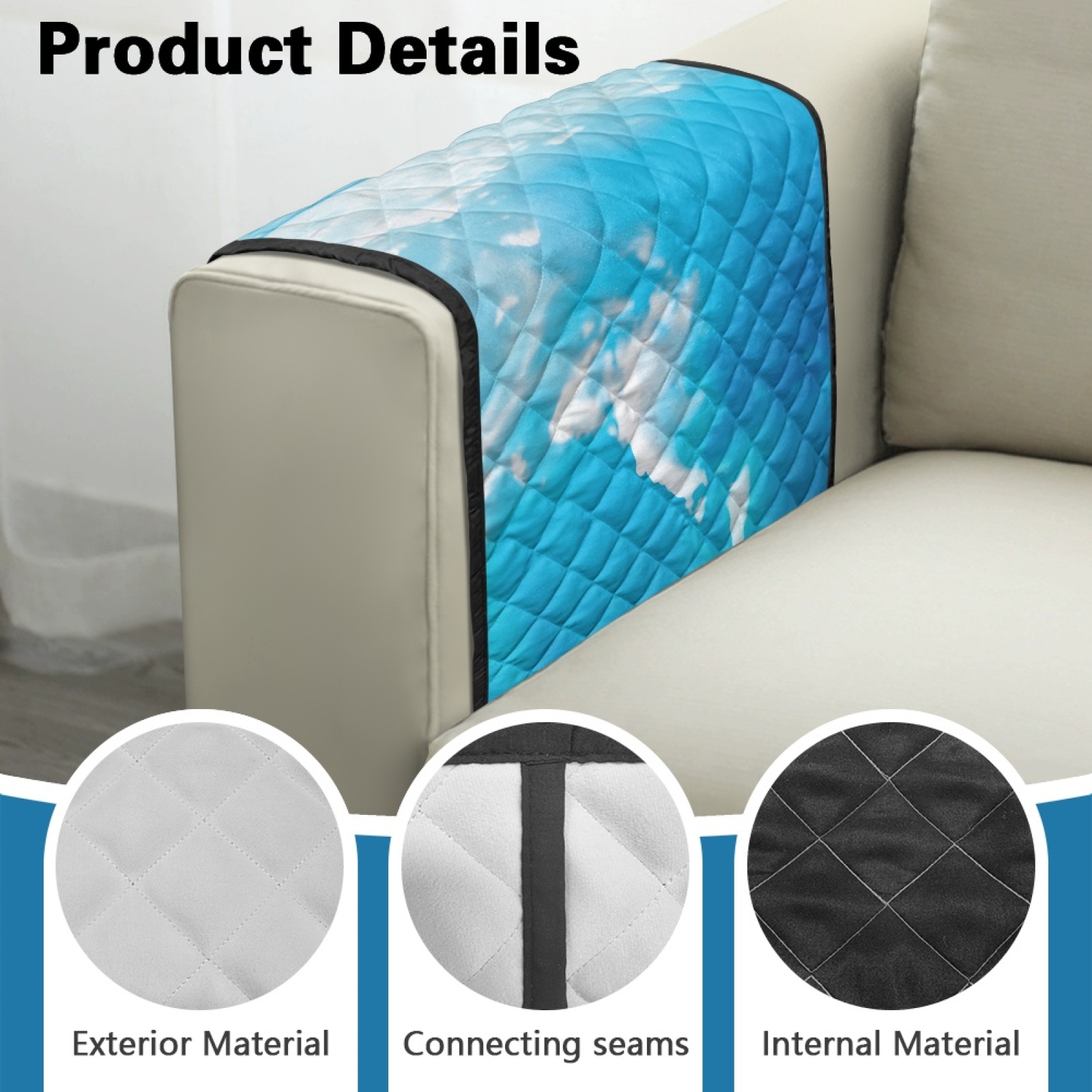 TSOVTHRID Beach Starfish Seashells Print Armrest Cover for Sofa with 2 Side Organizer Pockets 44x20 inch Arm Covers for Loveseat, Recliner, Chair Anti-scratch Armchair Protector