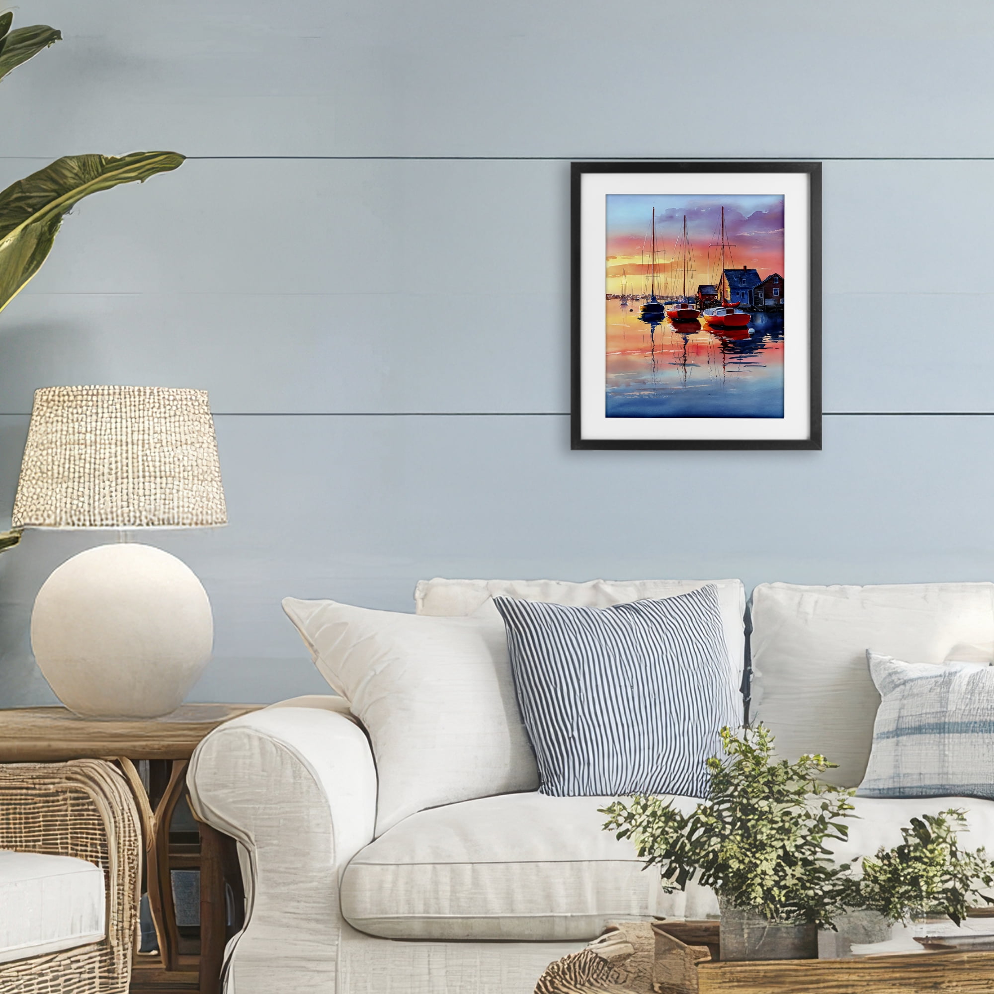 Stupell Industries Vivid Sunset at Docks Black Framed Print Under Glass, design by Franklyn Gregory