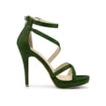 thumbnail image 3 of BLISSFUL STEP Women's Shoes Strappy Stiletto Heels Platform Ankle Strap Open Toe Faux Suede Sandals Green 7.5, 3 of 8