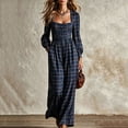 thumbnail image 2 of Wenini Women's Fashion Button Plaid Print Jumpsuit Casual Long Sleeve Wide Neck Wide Leg Jumpsuit, 2 of 5