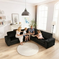 FURNINEST 110" L-Shaped Sectional Sofa Couch for Living Room, Oversized Plush Corduroy Modular Corner Sofa with Storage Spaces, Deep Seats, USB Type C Charging Port & Cup Holder, Black