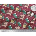 thumbnail image 2 of Soimoi Red Velvet Fabric House & Mountain Nature Decor Fabric Printed Yard 58 Inch Wide, 2 of 3