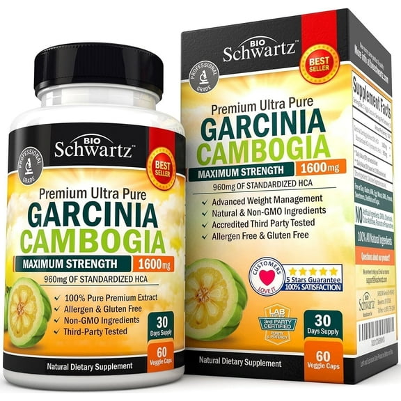 BioSchwartz Pure Garcinia Cambogia 1600mg Capsules - Diet & Appetite Control, 60 Count