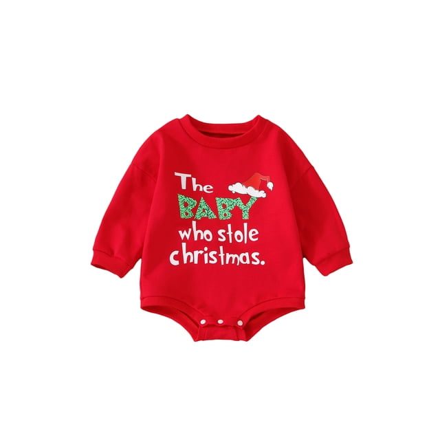 Fortune Unisexe Bébé Noël Barboteuse Imprimé Lettre Sweat à Manches Longues Combinaison