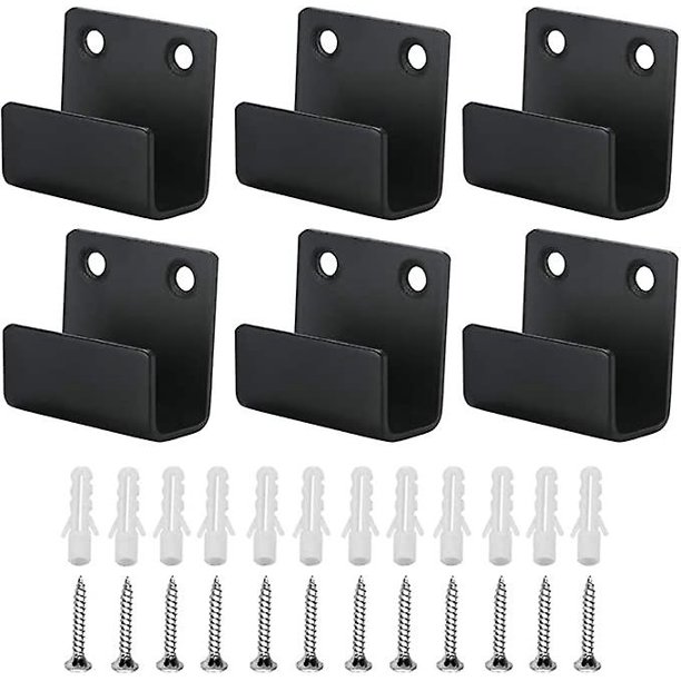 Ganchos de alta resistencia de 6 piezas Ganchos de pared de azulejo de acero inoxidable Soporte de dispositivo de metal Soporte de esquina en forma de U (negro) Banban