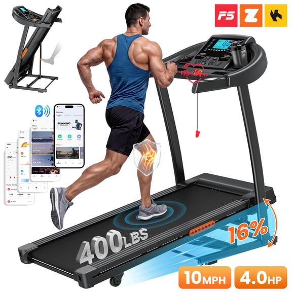 COFUNOK 16% Auto Incline Folding Treadmill ,4.0HP Treadmill for Home and Office,300-400LBS Capacity,10MPH Incline Treadmill with Heart Rate & Body Fat Monitor,App