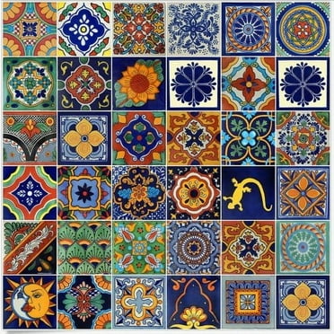 Color y Tradicion 4" x 4" Multicolor Ceramic Tiles, for Walls