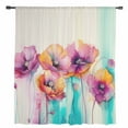 thumbnail image 2 of Spring Floral Semi Sheer Curtains Drapes for Living Room, Bedroom, French Doors Window 54 Inches Long, Watercolor Summer Botanical Colorful Rod Pocket Chiffon Curtain Drapery Voile Draperies Panel, 2 of 6