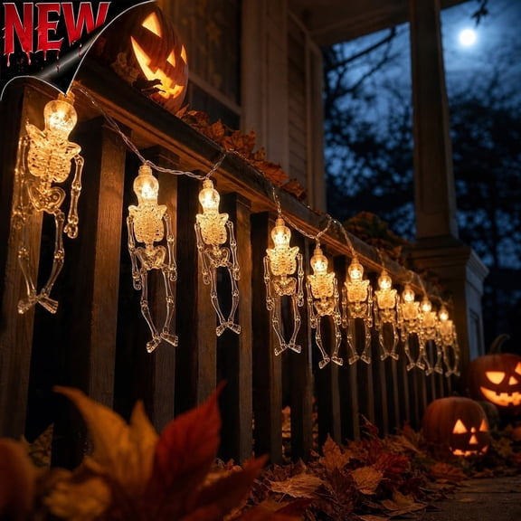 Tryvkinvive Full Body Skeleton LED String Lights,Transparent Human Skeleton Fairy Lights,Warm White Hanging Decor Lamp,Spooky Halloween Indoor Outdoor Haunted House Party Ornament