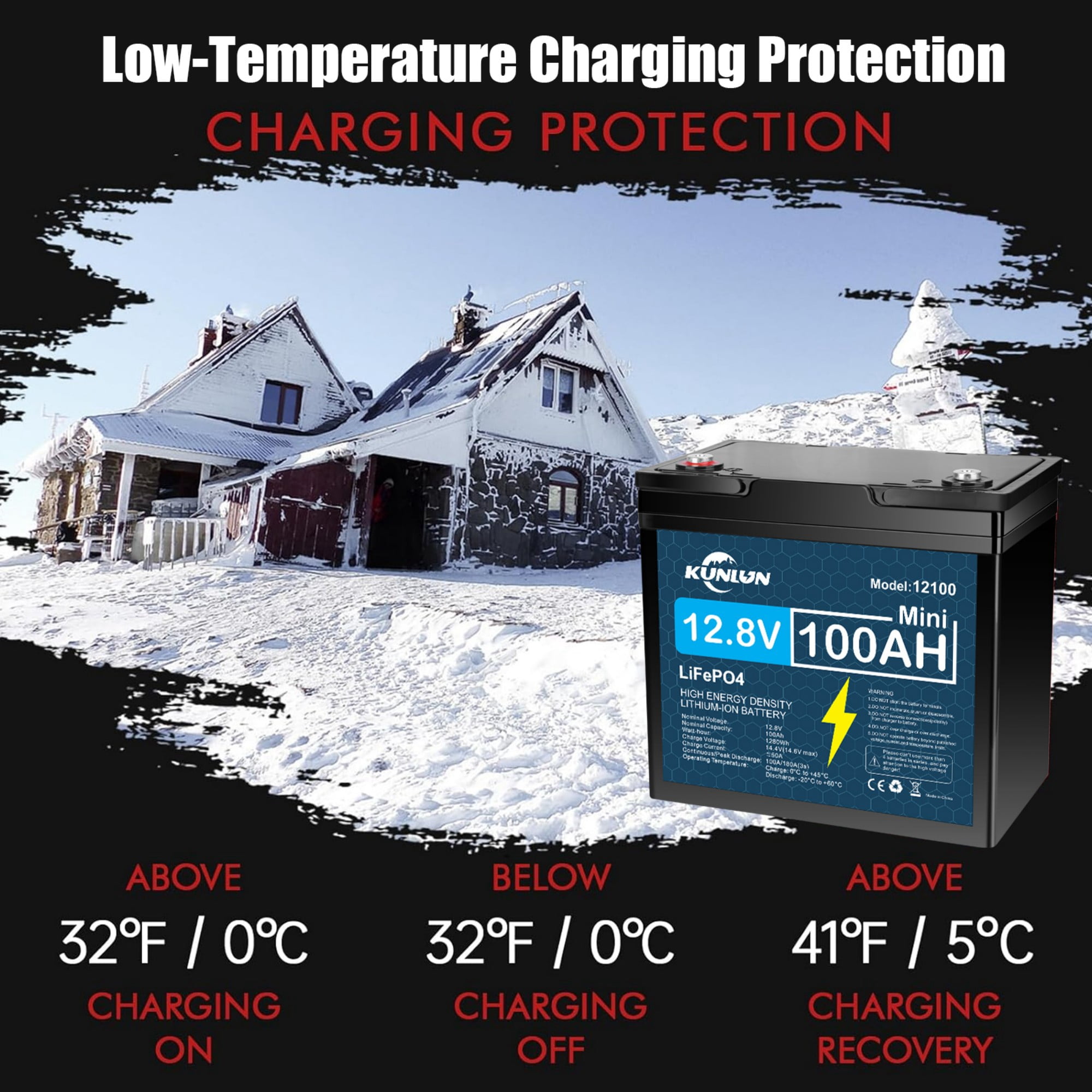 12V 100Ah LiFePO4 Lithium Battery, Deep Cycle, Perfect for RV, Trolling Motor