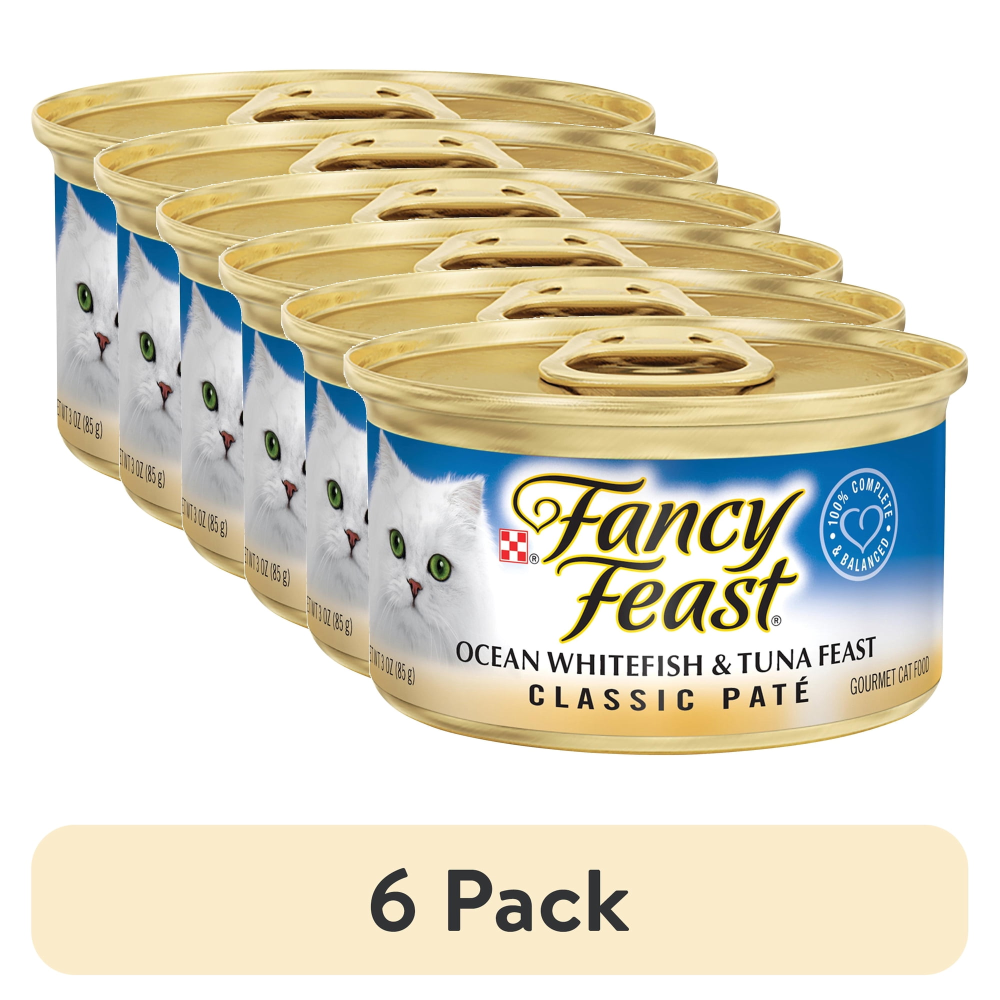 (6 pack) Purina Fancy Feast Ocean Whitefish & Tuna Classic Pate Wet Cat Food, 3 oz Can, 24 Pack