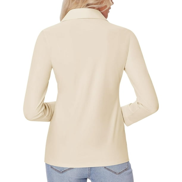 GliAnTok Camisa De Manga Larga Con Botones Para Mujer, Ultra Suave, Elástica, Sin Arrugas, Para Trabajo, Casual, Negocios, Oficina, Rosa Encendido