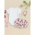 thumbnail image 3 of Suealasg Newborn Girls Birthday Outfits Donut Print Short Sleeve Romper +Layered Ruffles Shorts +Headband 3 6 12 18 Months Baby Girls Clothes, 3 of 7