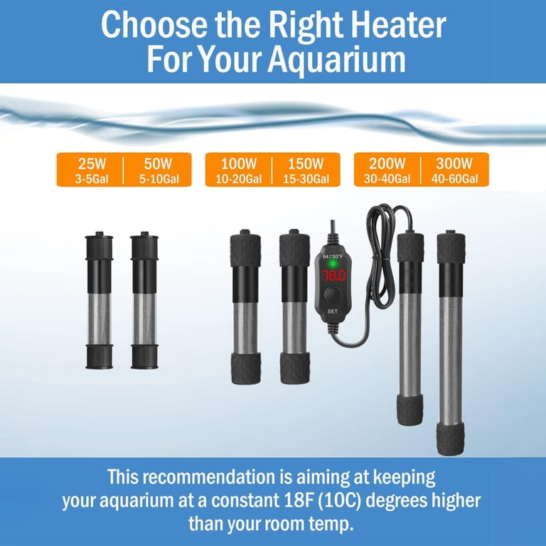Fish Tank Heater 200W AquaMiracle 200W Aquarium Heater - Digital ...