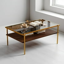 Rectangle Coffee Table with Gray Tempered Glass top and Golden Legs, Modern Table for Living Room