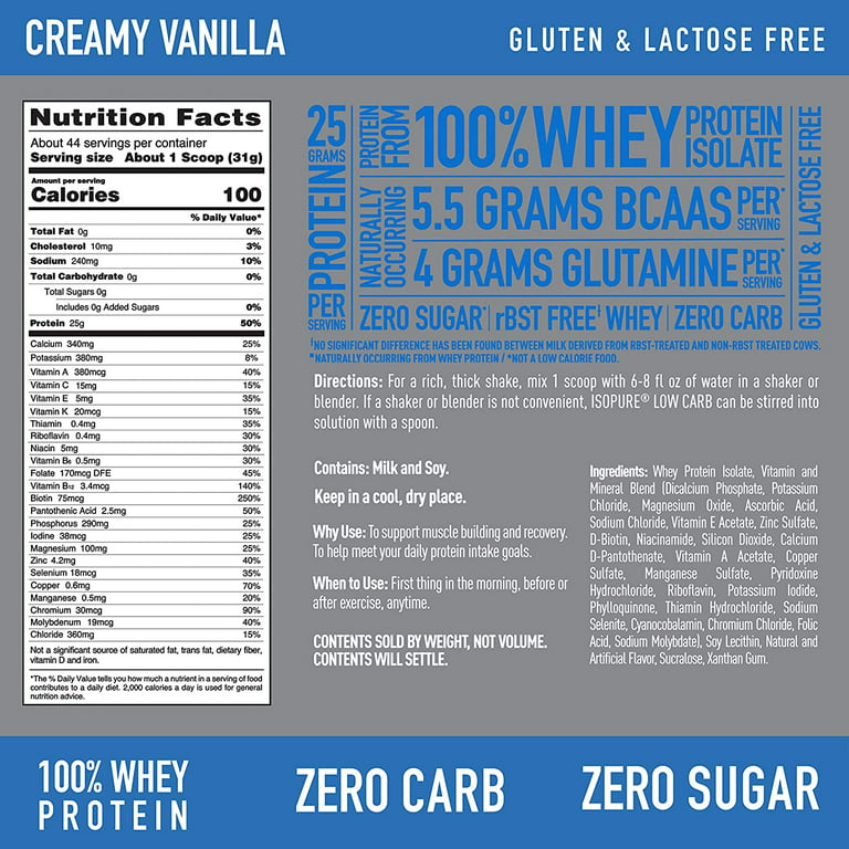 Isopure Zero Carb Whey Protein Powder, Creamy Vanilla 3.4lb