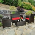thumbnail image 4 of Patiojoy 4-Piece Patio Rattan Wicker Furniture Set Sofa Chair Table Set w/ Red Cushions, 4 of 10