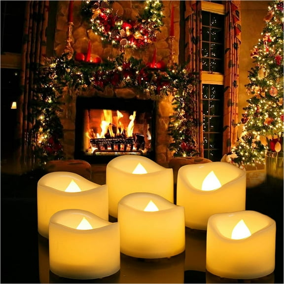Battery Operated Flameless Tea Lights Small Bright Flickering LED Electric Fake Votive Tealight Candles Halloween Pumpkin Lights Wedding Christmas Decorations Table Centerpieces 6 PCS