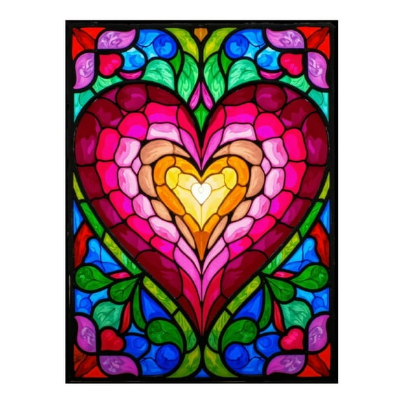 Diamond Art Kit for Adults, Colorful Heart Stained Glass Art Diamond Painting for Adults Beginners, 5D DIY Diamond Art Painting Kits, Colorful Diamond Painting Craft for Home Decor 12x16