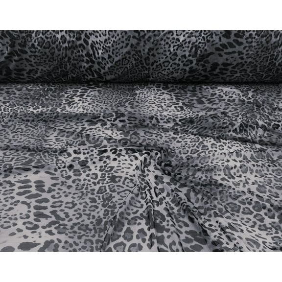 Power Net Stretch Mesh Nylon Spandex Sheer Printed Cheetah Gray Black Z501