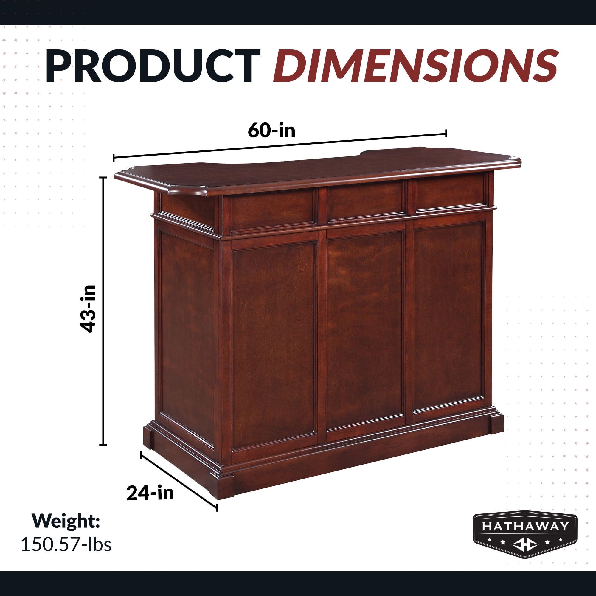 Hathaway Ridgeline Home Bar Set w/ Storage, 5-ft, Walnut Finish