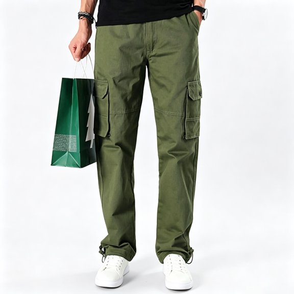 Men Light Utility Cargo Work Pants Rugged Multi Storage Stretch Hiking Pants S-XXL