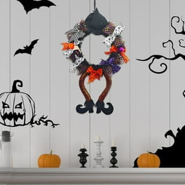 Couronne Halloween Fait Main – Maille Orange, Citrouille, Chauves-souris, Déco Murale
