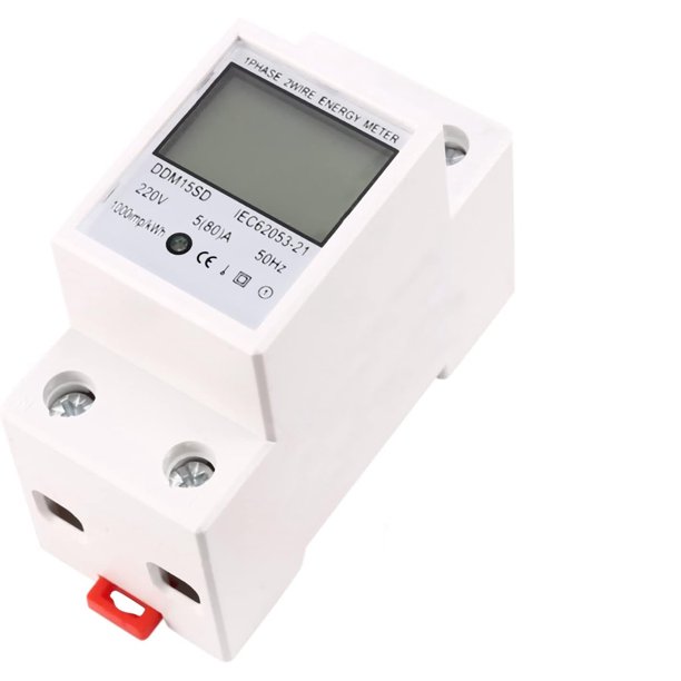 Medidor de energía monofásico DDM15SD, 50 Hz 5 (80) A máx. Medidor eléctrico modular, 1 fase 2 polos Medidor eléctrico para riel DIN con pantalla LCD, medidor de corriente alterna,