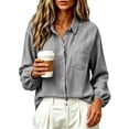thumbnail image 2 of GigrtiJin Cotton Button Down Shirts for Womens Long Sleeve Collared Loose Blouses Dressy Casual Work Button up Shirts with Pockets, 2 of 7