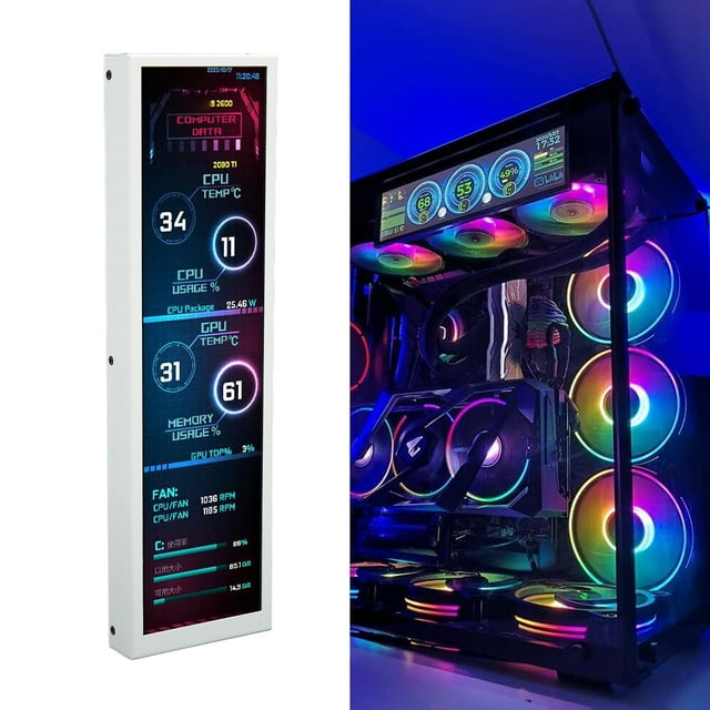 Computer Temp Monitor, Auto Off 8.8 Inch IPS USB Connection PC CPU Data Monitor Multi Function for Gaming