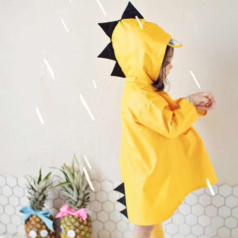 Voberry@ Unisex Baby Kids Rain Waterproof Raincoat Cartoon Dinosaur Hooded Zipper Rain Coat 