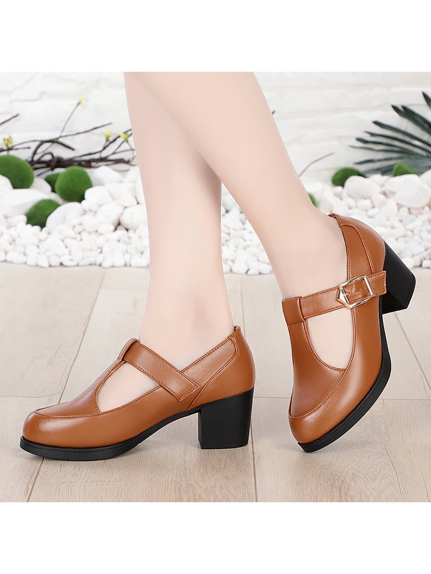 Ymiytan Ladies Fashion Casual Pump Outdoor Comfort Pointed Toe High Heels  Pumps Walking Anti-Slip Dress Shoes Brown 7.5 