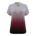 thumbnail image 4 of SMihono Womens Plus Size Ombre T-Shirts V Neck Tops Workout Contrast Gradient Color Basic Tees Raglan Wide Short Sleeve Shirts Summer Fashion Breathable Loose Fit Flowy Casual Blouse Outfits Wine 4, 4 of 5