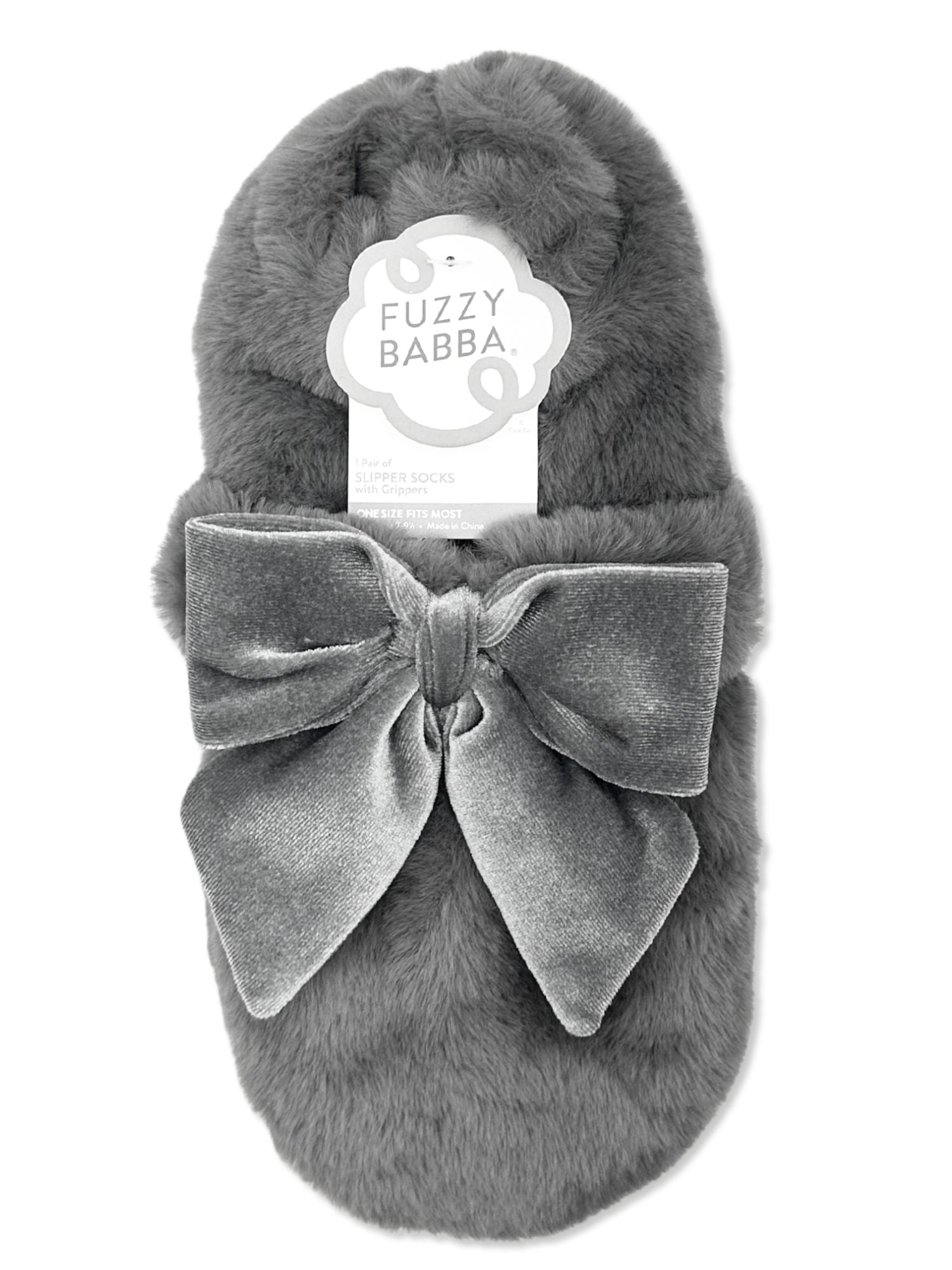 Fuzzy Babba Women's Faux Fur Oversized Bow Mary Jane Slipper Socks, 1-Pack, Shoe Sizes 7-9.5